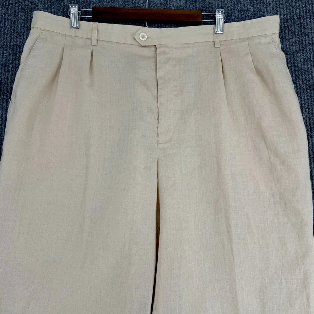 Vintage Man of Fashion men's 100% linen pleated trousers euro summer beige 42x34